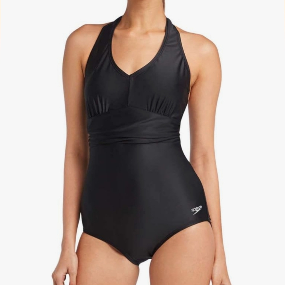 Speedo One‎ Piece Halter Ruched Swimsuit, Size 16